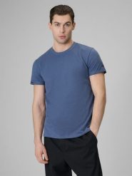 4F T-shirt regular gładki męski - granatowy L. Niebieskie t-shirty męskie 4f, l, bez wzorów, z bawełny, bez kołnierzyka. Za 59.99 zł.