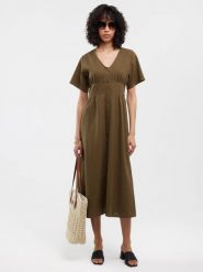 Sukienka damska midi lniana khaki Victorine 303. Zielone sukienki damskie Big Star, na co dzień, l, bez wzorów, z tkaniny, boho, bez kołnierzyka, bez ramiączek, midi, proste. Za 249.99 zł.