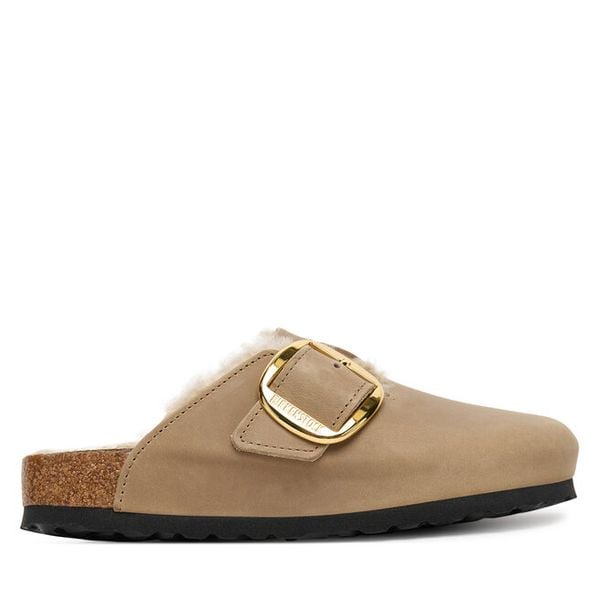 Klapki Birkenstock. Brązowe klapki damskie Birkenstock, bez wzorów, bez obcasa. Za 759.99 zł.