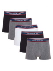 Reebok Bokserki (5 par) "Baird" w kolorze szarym, czarnym i białym rozmiar: L. Białe bokserki męskie Reebok, bez wzorów. Za 103.37 zł.