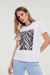 T-shirt z nadrukiem biały. Białe t-shirty damskie MOODO, l, bez wzorów, z bawełny, bez kołnierzyka. Za 49.99 zł.