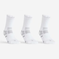 Skarpety sportowe tenis RS560 High 3 pary. Białe skarpetki damskie Decathlon, bez wzorów, z bawełny. Za 49.99 zł.