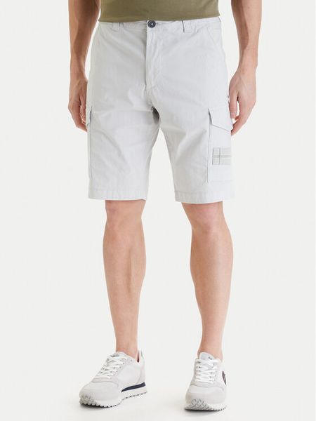 Napapijri Szorty materiałowe N-Horton NP0A4HOS Szary Regular Fit. Szare szorty męskie Napapijri, z bawełny, bez kołnierzyka. Za 439.99 zł.
