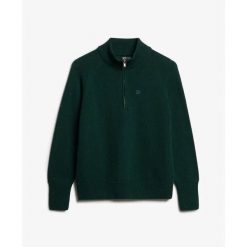 Klasyczny sweter z zamkiem przy szyi dla kobiet z bawełny Superdry. Zielone swetry klasyczne damskie Superdry., na zimę, z bawełny, bez kołnierzyka. Za 353.95 zł.