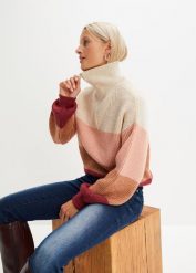 Sweter ze stójką. Brązowe golfy damskie bonprix, bez kołnierzyka. Za 144.99 zł.