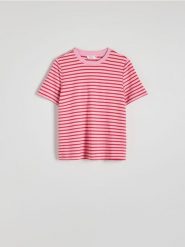 T-shirt regular z merceryzowanej bawełny - intensywny róż. Czerwone t-shirty damskie Reserved, l, bez wzorów, z bawełny, bez kołnierzyka. Za 79.99 zł.