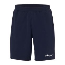 Szorty Uhlsport Essential PES. Niebieskie szorty męskie UHLSPORT, z poliesteru, bez kołnierzyka. Za 150.00 zł.