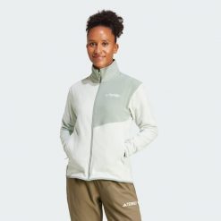 Bluza Terrex Multi Full-Zip Fleece. Zielone bluzy bez kaptura damskie Adidas, l, z materiału. W wyprzedaży za 260.45 zł.