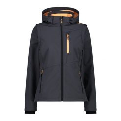 Damska wodoodporna kurtka zapinana na zamek CMP. Szare kurtki damskie CMP, bez wzorów, z softshellu, bez kaptura. Za 450.85 zł.