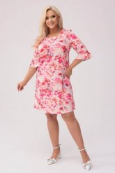 Trapezowa sukienka Ella - Kwiatowa Elegancja PLUS SIZE XXL OVERSIZE WIOSNA. Sukienki damskie Moda Size Plus Iwanek, na imprezę, na wiosnę, plus size, bez wzorów, z elastanu, eleganckie, bez kołnierzyka, plus size, bez ramiączek, mini, dopasowane. Za 239.90 zł.