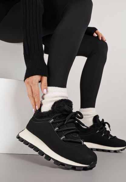 Czarne Sneakersy Typu Śniegowce na Tłoczonej Platformie Sierrna. Czarne śniegowce damskie Renee. Za 109.99 zł.