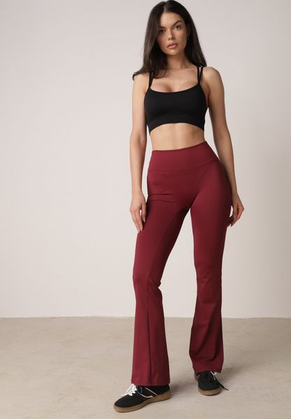 Bordowe Legginsy Typu Dzwony z Wysokim Stanem Orralise. Czerwone legginsy damskie Born2be, m, bez wzorów, z jeansu. Za 79.99 zł.