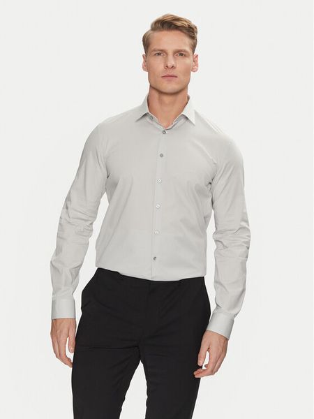 Calvin Klein Koszula Poplin Stretch Slim Shirt K10K108229 Szary Slim Fit. Szare koszule męskie CALVIN KLEIN, m, bez wzorów, z bawełny, bez kołnierzyka, bez ramiączek. Za 199.99 zł.