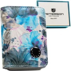 Portfel damski z roślinnym wzorem wykonany ze skóry ekologicznej i naturalnej PTN PX33-1-NPK Peterson. Niebieskie portfele damskie Peterson, bez wzorów, ze skóry ekologicznej. Za 81.99 zł.