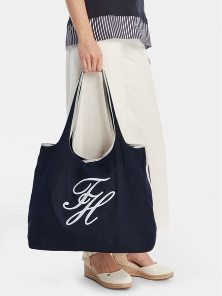 Tommy Hilfiger Torebka Th Summer Tote Canvas AW0AW18398 Granatowy. Niebieskie torebki klasyczne damskie Tommy Hilfiger, bez wzorów, z materiału, bez dodatków. Za 278.99 zł.