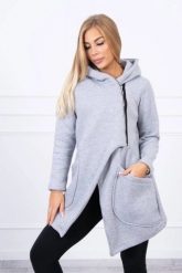 Bluza ocieplana z asymetrycznym suwakiem szara. Szare bluzy z kapturem damskie KESI, l, z bawełny. Za 238.37 zł.