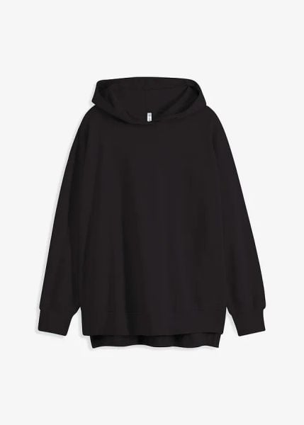 Bluza z kapturem, z czystej bawełny. Czarne bluzy z kapturem damskie bonprix, z bawełny. Za 129.99 zł.