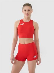 4F Biustonosz treningowy ze średnim wsparciem damski - czerwony XXL. Czerwone biustonosze sportowe damskie 4f, bez wzorów, z dzianiny. Za 129.99 zł.
