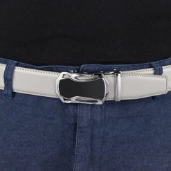 Pasek męski skórzany klamra automatyczna jasno szary Beltimore A48 : Kolory - szary, srebrny, Rozmiar pasków - r.110-125 cm. Szare paski męskie bez wzorów, ze skóry, wizytowe. Za 64.99 zł.
