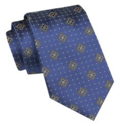 Modny Krawat Męski - Alties - Niebieski, Wzór Geometryczny. Niebieskie krawaty i muchy męskie Alties, bez wzorów, z tkaniny, eleganckie. Za 49.00 zł.
