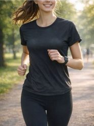 Jednolita koszulka z krókim rękawem - czarny. Czarne bluzki sportowe damskie Sinsay, l, bez kołnierzyka, bez ramiączek. Za 25.99 zł.