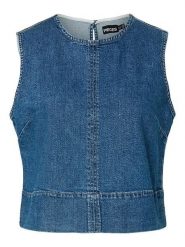 Pieces Top dżinsowy "Pcsilke" w kolorze niebieskim rozmiar: XS. Niebieskie topy damskie Pieces, xs, bez wzorów, bez kołnierzyka. Za 61.46 zł.