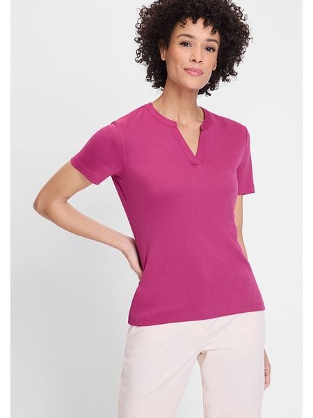 Olsen Koszulka w kolorze fioletowym rozmiar: 44. Różowe bluzki damskie Olsen, bez wzorów, z bawełny, bez kołnierzyka, bez ramiączek. Za 52.99 zł.