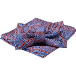 Męska Mucha z Poszetką, Niebieski i Pomarańczowy Wzór - Alties. Niebieskie krawaty i muchy męskie Alties, bez wzorów, eleganckie. Za 54.00 zł.