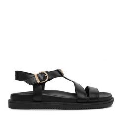 Sandały Beverly Hills Polo Club. Czarne sandały damskie Beverly Hills Polo Club, bez wzorów, bez obcasa, na płaskiej podeszwie. Za 279.99 zł.