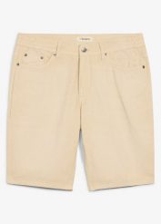 Lekkie bermudy z elastyczną wstawką w talii, z kolorowego denimu, regular fit. Brązowe szorty męskie bonprix, bez wzorów, z denimu, klasyczne. Za 47.99 zł.