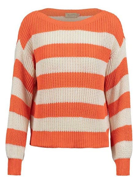Herrlicher Sweter "Louise" w kolorze pomarańczowo-kremowym rozmiar: L. Brązowe swetry klasyczne damskie Herrlicher, l, ze splotem, bez kołnierzyka. Za 159.95 zł.