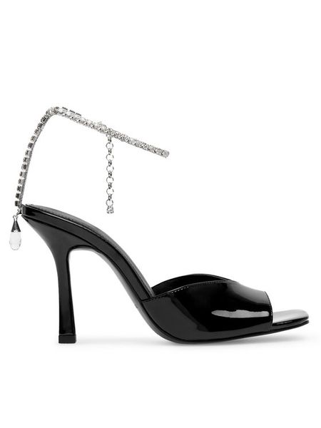 Eva Minge Sandały STEPHANIE-V1051L-01 Czarny. Czarne sandały damskie Eva Minge, bez wzorów, z lakierowanej skóry, bez obcasa, na szpilce. Za 199.99 zł.