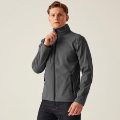 Męska 3-warstwowa kurtka softshell z membraną Octagon II do druku. Szare kurtki męskie Regatta, m, bez wzorów, z softshellu, biznesowe, bez kaptura. Za 219.99 zł.