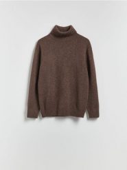 Sweter z wełną z jaka - brązowy. Brązowe swetry męskie Reserved, l, bez wzorów, z dzianiny, bez kołnierzyka. Za 359.99 zł.