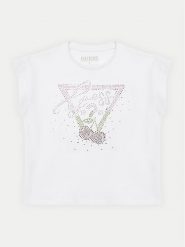 Guess T-Shirt J5GI01 K6YW4 Biały Regular Fit. Białe koszulki dziewczęce Guess, z aplikacjami, z bawełny, bez ramiączek. Za 59.99 zł.