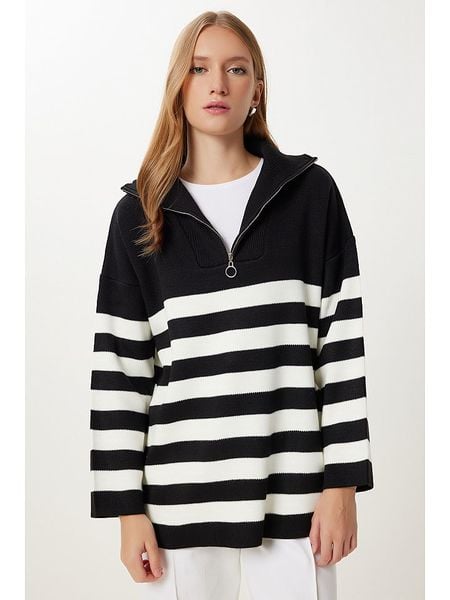 Happiness Istanbul Sweter w kolorze biało-czarnym rozmiar: onesize. Białe golfy damskie Happiness Istanbul, bez wzorów, bez ramiączek. Za 78.99 zł.