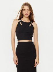 Guess Top W5RP13 KAQL2 Czarny Regular Fit. Czarne topy damskie Guess, xxl, z aplikacjami, bez kołnierzyka. Za 142.00 zł.