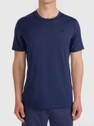 4F Koszulka sportowa w kolorze granatowym rozmiar: L. Niebieskie t-shirty sportowe męskie 4f, l, z materiału, bez ramiączek, outdoorowe. Za 44.99 zł.