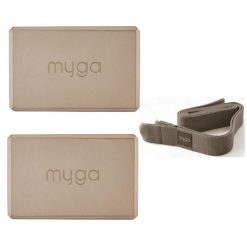 Zestaw do jogi Myga – klocek Foam Block + pasek 2 w 1. Brązowe paski męskie Myga, bez wzorów. Za 99.97 zł.