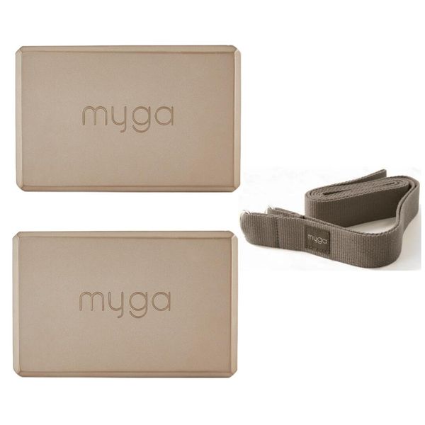 Zestaw do jogi Myga – klocek Foam Block + pasek 2 w 1. Brązowe paski męskie Myga, bez wzorów. W wyprzedaży za 59.99 zł.