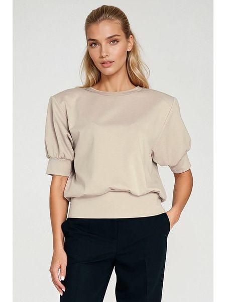 Nife Koszulka w kolorze beżowym rozmiar: 42. Brązowe bluzki damskie Nife, bez wzorów, bez kołnierzyka, bez ramiączek. Za 189.29 zł.