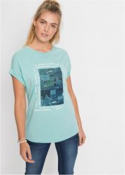T-shirt z miękkiego materiału z domieszką wiskozy. Niebieskie t-shirty damskie bonprix, bez wzorów, z wiskozy, bez kołnierzyka. Za 52.99 zł.