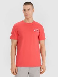 4F T-shirt regular z nadrukiem męski - różowy XXL. Czerwone t-shirty męskie 4f, m, bez wzorów, z bawełny, bez kołnierzyka. W wyprzedaży za 39.99 zł.