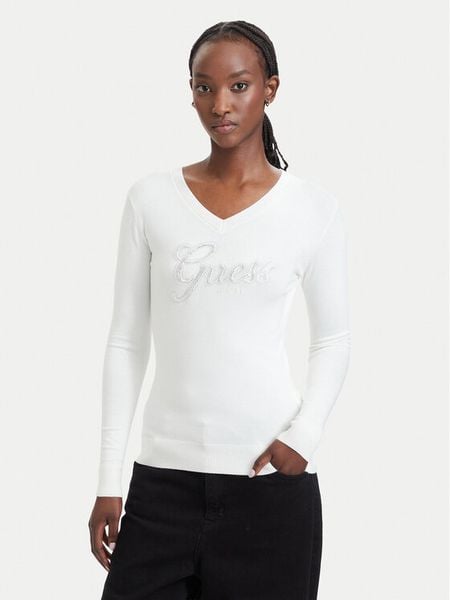 Guess Sweter W6YR29 Z0977 Kremowy Regular Fit. Białe swetry klasyczne damskie Guess, xs, z wiskozy, bez kołnierzyka. Za 344.99 zł.
