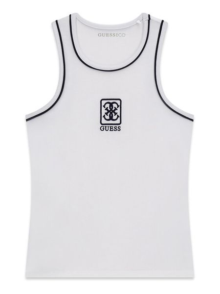 Guess Top J6GI11 K6YW4 Biały Regular Fit. Białe t-shirty chłopięce Guess, z aplikacjami, z bawełny, bez ramiączek. Za 84.99 zł.