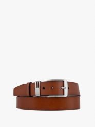 Rudy pasek ze skóry licowej. Brązowe paski męskie Ryłko, bez wzorów, z denimu, eleganckie. Za 129.99 zł.