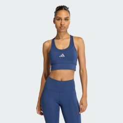 Biustonosz adi365 Running Pocket Medium Support. Niebieskie biustonosze sportowe damskie Adidas, bez wzorów. Za 219.00 zł.