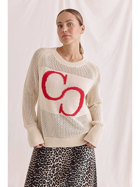 Cotton Candy Sweter "Daliah" w kolorze beżowo-czerwonym rozmiar: XS. Brązowe swetry klasyczne damskie Cotton Candy, xs, z bawełny, bez kołnierzyka. Za 122.67 zł.