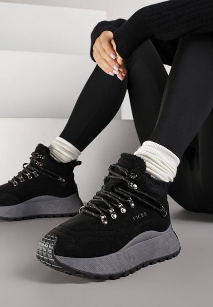Czarne Sneakersy Śniegowce Vices na Platformie w Sportowym Stylu Nelsella. Czarne śniegowce damskie Renee, z jeansu, bez obcasa, na platformie. Za 89.99 zł.