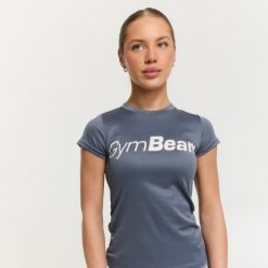 Koszulka damska fitness z krótkim rękawem niebieska Essence Mesh. Niebieskie topy sportowe damskie GYMBEAM, xs, bez wzorów, z denimu, bez ramiączek. Za 55.90 zł.